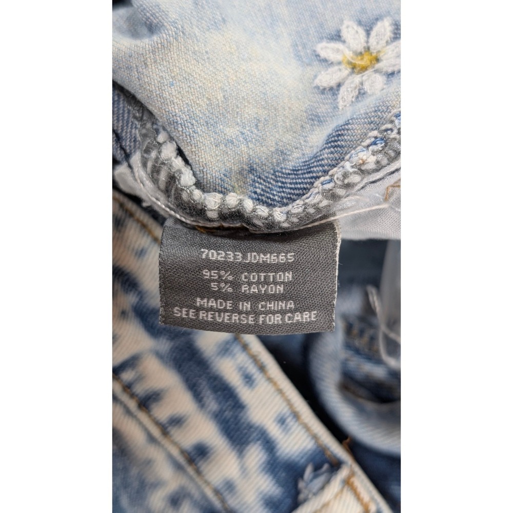 Cali 1850 Womens Acid Wash Daisy Embroidered Straight Leg Jeans Blue Size 5/27 - Picture 9 of 11